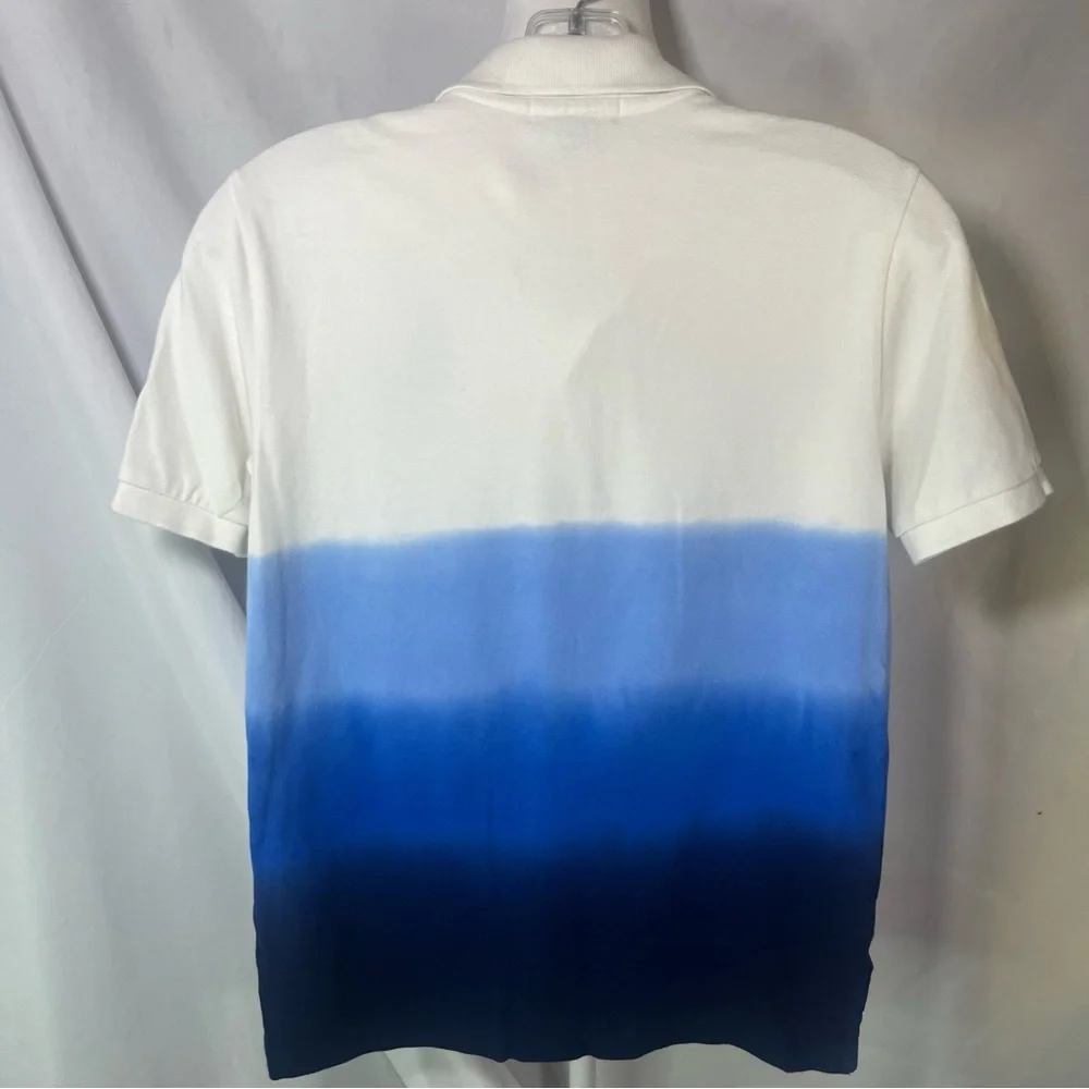 Polo Ralph Lauren Kids Dip‎ Dyed Ombre Pique Polo Shirt White & Blue Sz M (8-10)